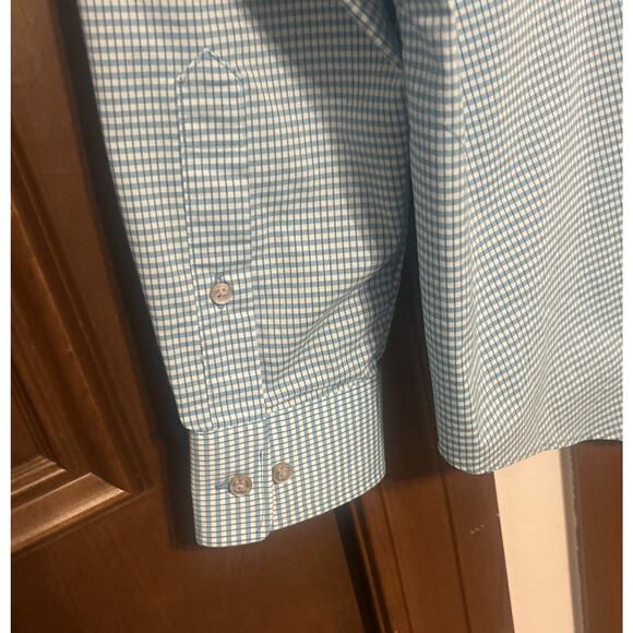Van Heusen Flex Men's Long Sleeve Shirt Green/Aqua Plaid Size 16.5 32/33 Large - Picture 8 of 10